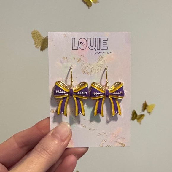louie love Jewelry - Purple Gold LSU bow earrings